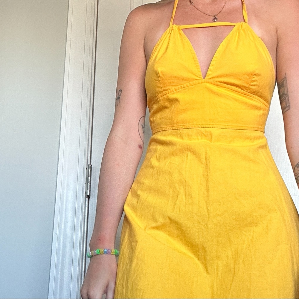 Unique vintage yellow halter midi dress